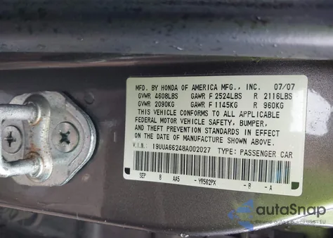 2008 Acura Tl 3.2 z USA, uszkodzony, nr VIN 19UUA66248A002027